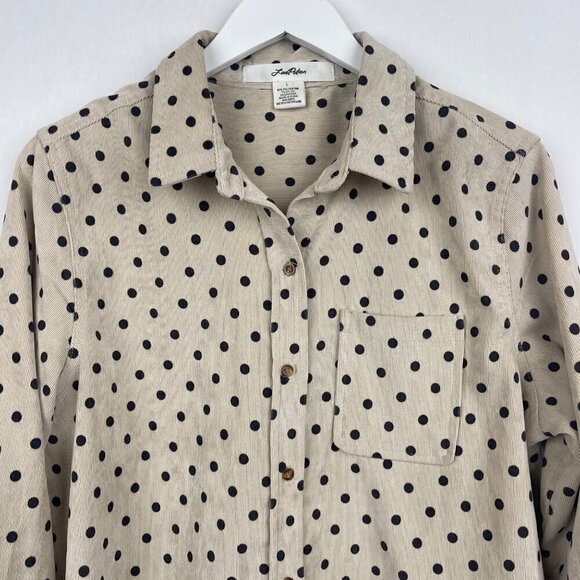 Love Potion Polka Dot Corduroy Long Sleeve Button Up Size Large - Picture 6 of 12